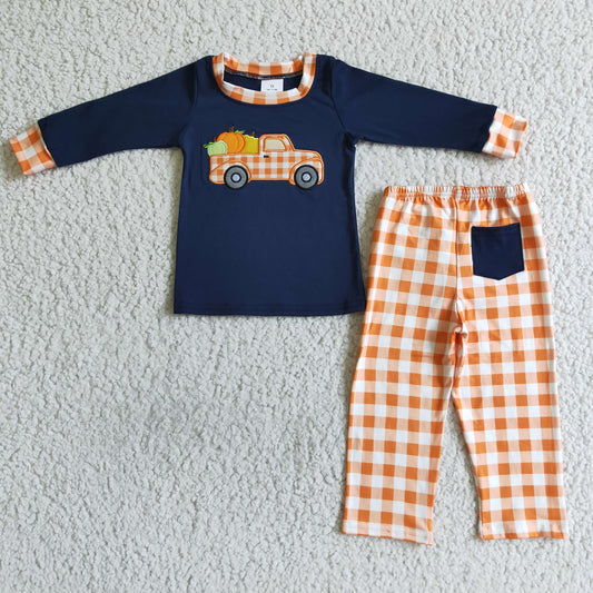 thanksgiving day Boys Pumpkin embroidery suits BLP0002