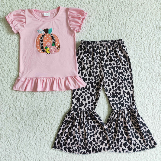 pink Pumpkin Tops Leopard bell Bottoms Sets GSPO0122