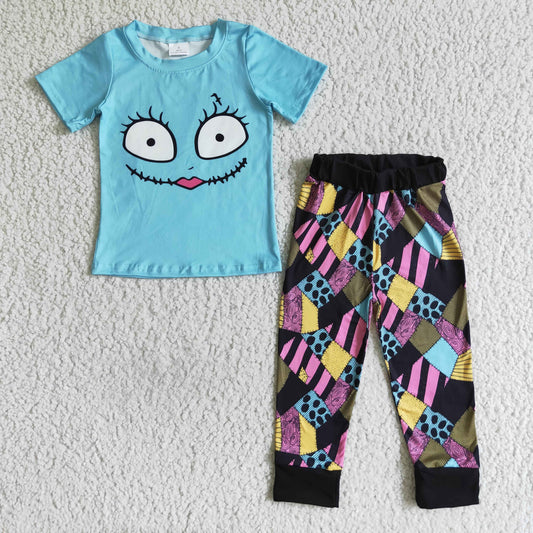 Halloween Blue Short Sleeve T-shirt Pants Outfit BSPO0022