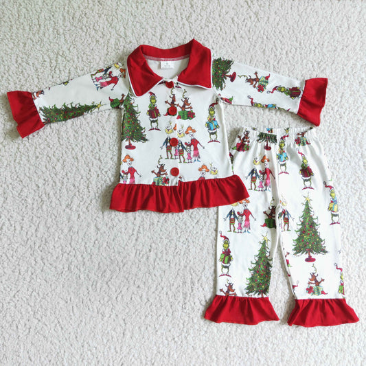 6 A11-29 Christmas cartoon  girl  Pajamas set