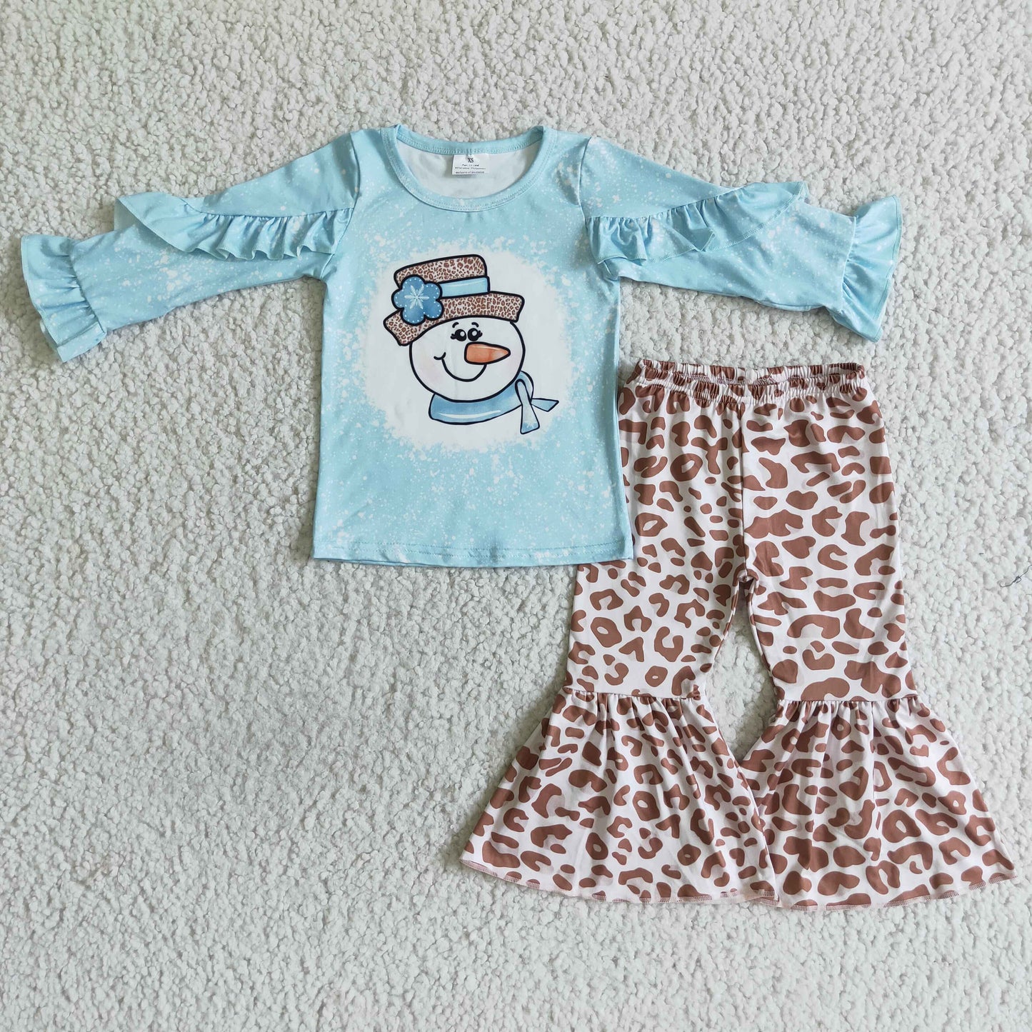 Snowman Blue Long Sleeve Top bell Bottoms Pants set