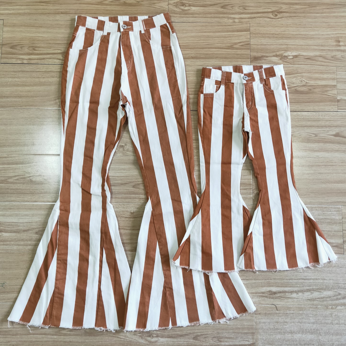 Adult Brown white Stripe Denim pants jeans