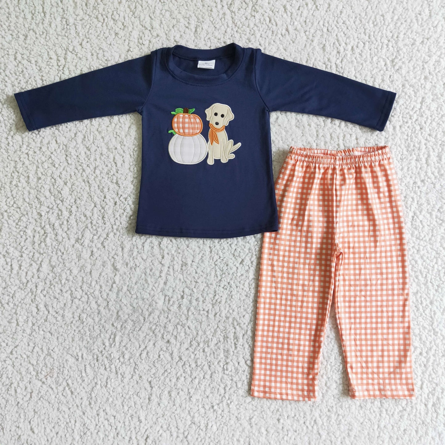 boys fall pumpkin & puppy embroidered suits BLP0038