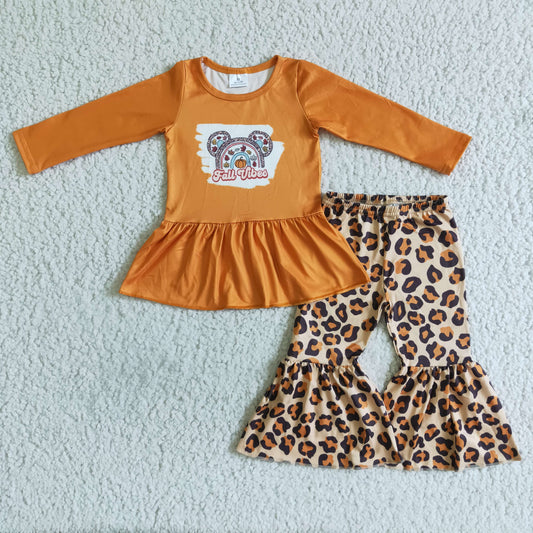 girls Fall vibes tops leopard bottoms sets GLP0115