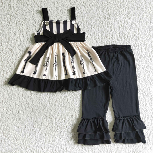 halloween sleeveless dress ruffle Long pants set