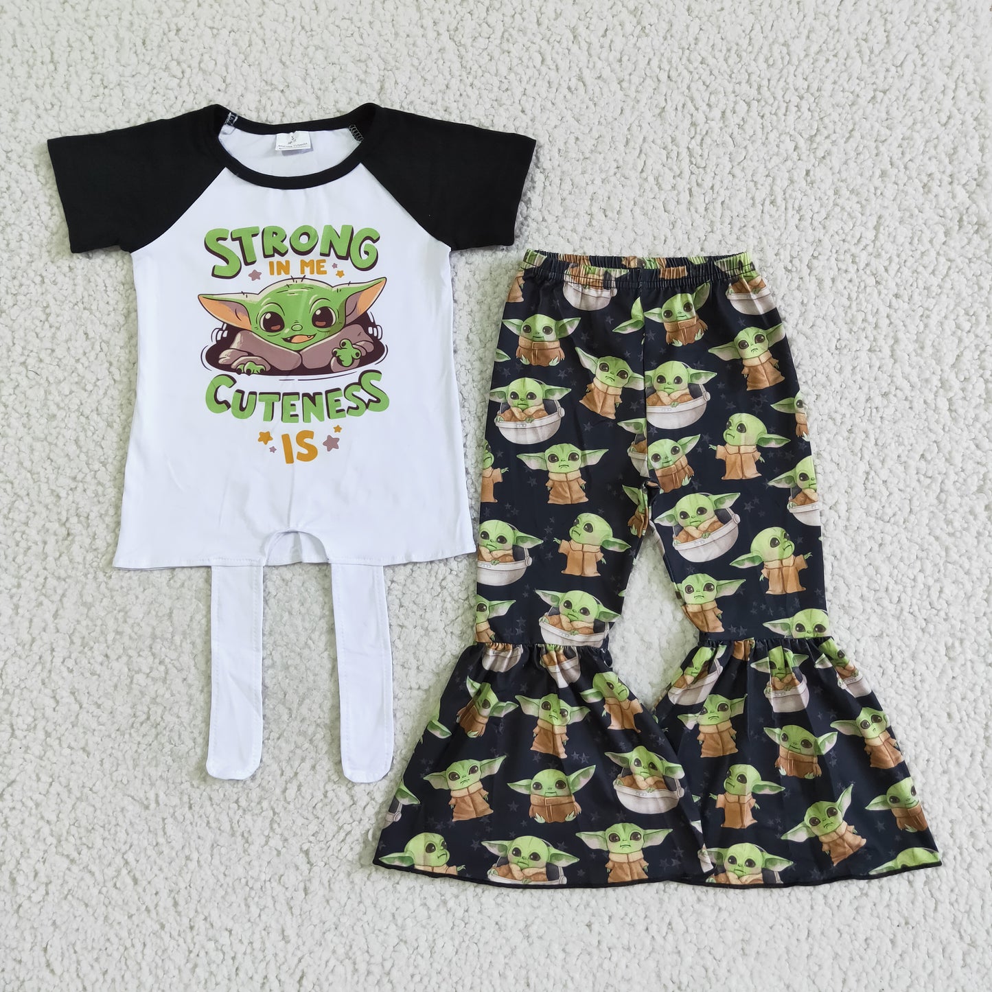 Strong cuteness short sleeve T-shirt  bell bottom pants set