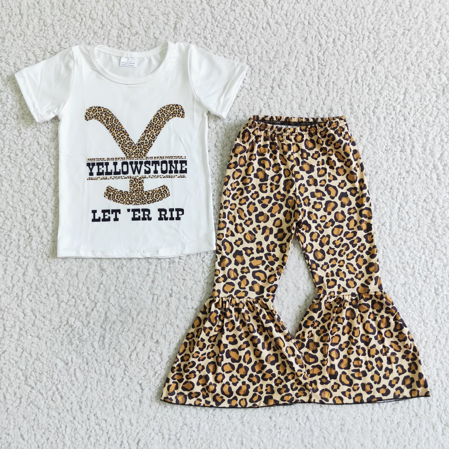 Yellowstone short sleeve T-shirt leopard bell bottom pants set