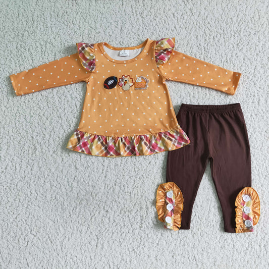 Thanksgiving Turkey Embroidery girls suits GLP0035