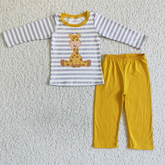 BLP0016 baby boy Giraffe Boy long sleeve Top yellow long pants set-promotion 2023.12.16