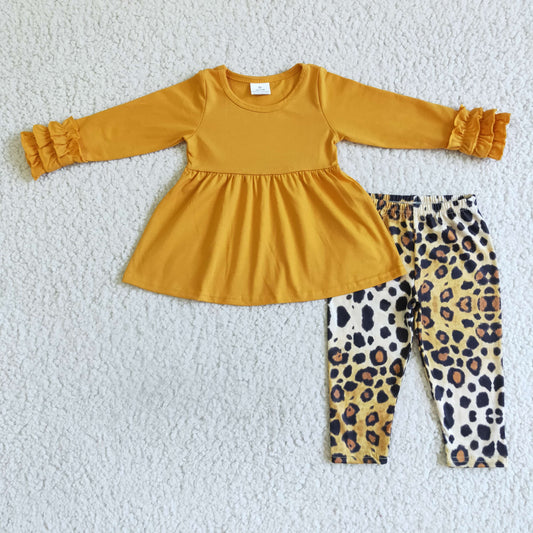 Yellow Long sleeve Tunic top Leopard legging pants Outfit