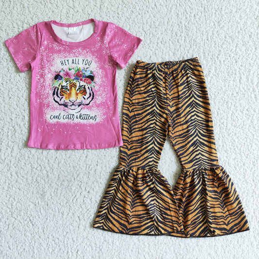 Tiger Pink short sleeve T-shirt bell bottoms Pants Outfit