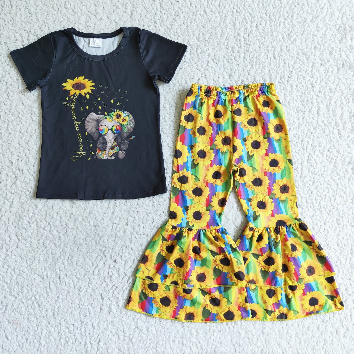 Sunflower short sleeve top bell bottoms Pants Outfit