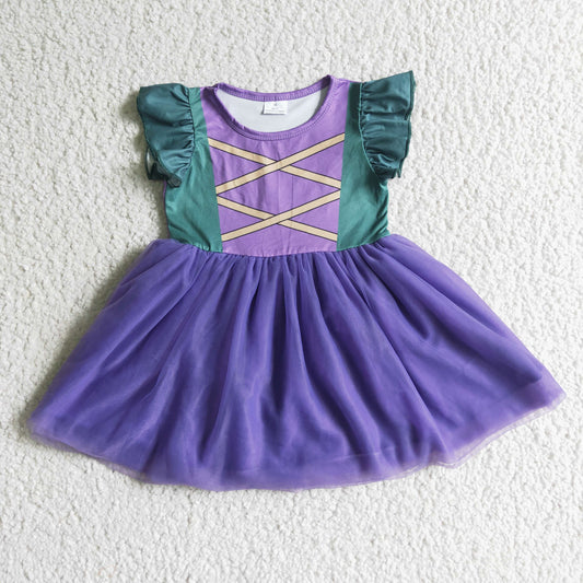 Purple Flutter Sleeve Yarn Dresses