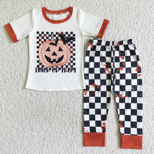 boys Halloween Pumpkin pajamas Set BSPO0028