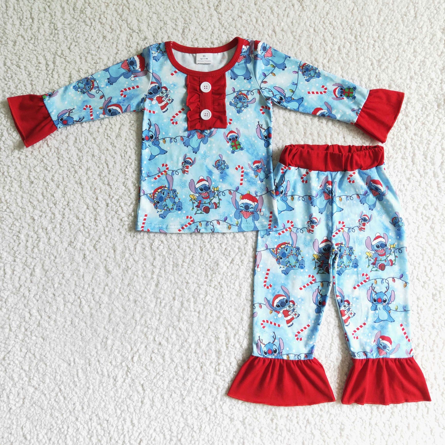 Christmas cartoon ruffle sleeve pajamas set