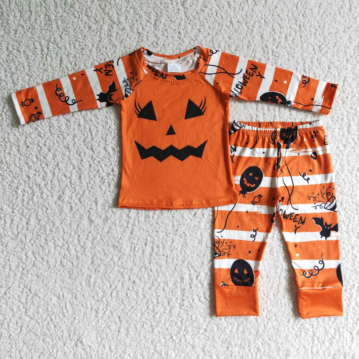 girls Halloween Pumpkin long sleeve pajamas set GLP0076