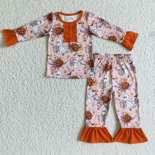 girls Halloween pumpkin Pajamas set GLP0135