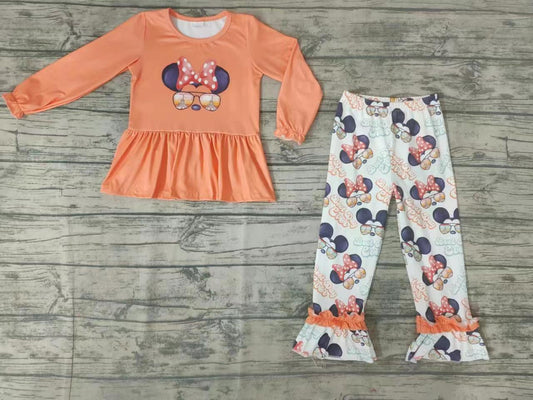 Orange Long Sleeve Top ruffle Long Pants set-preorder