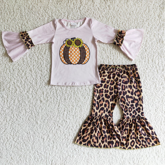 girls autumn pumpkin leopard suits GLP0125