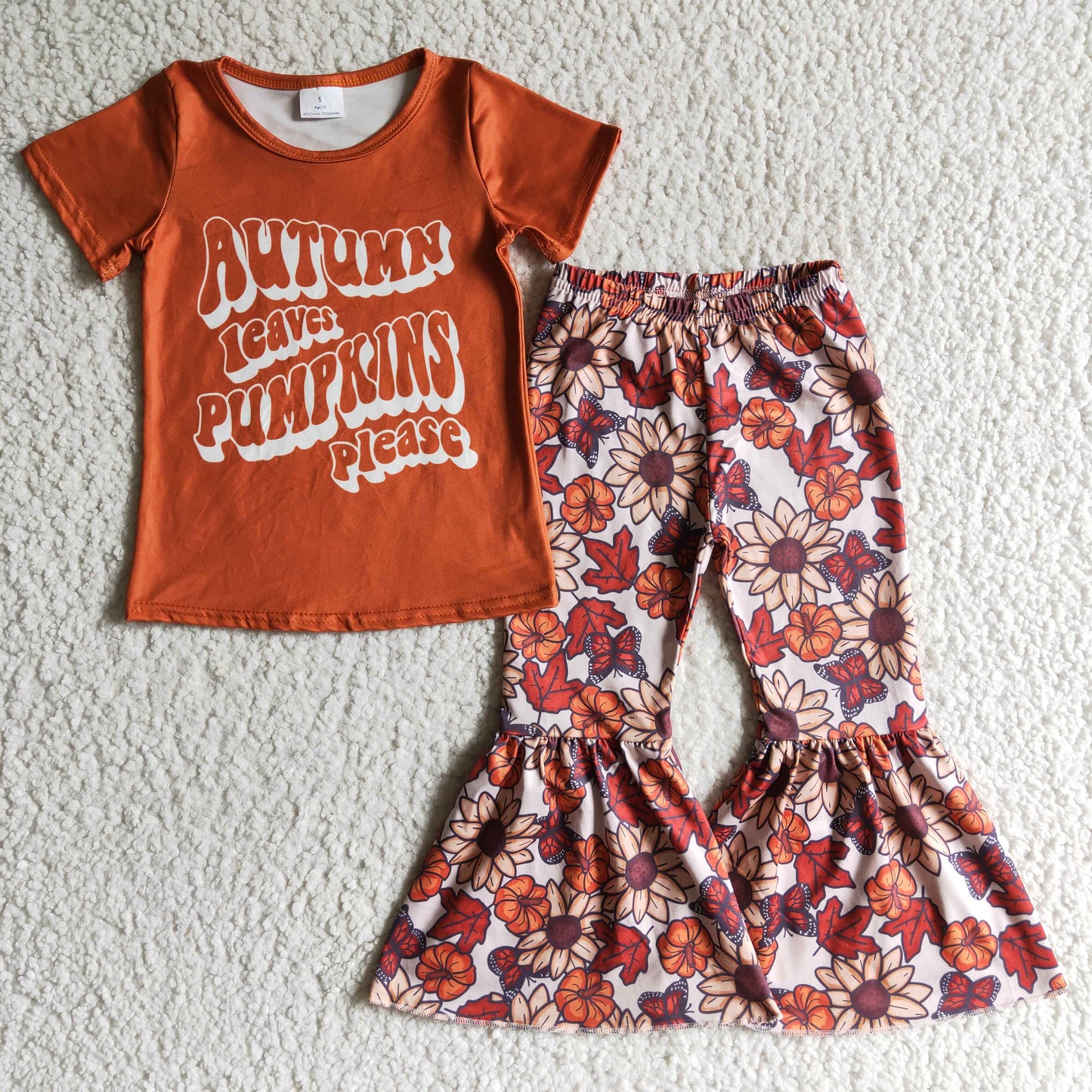 Autumn pmpkins short sleeve Top bell bottoms set