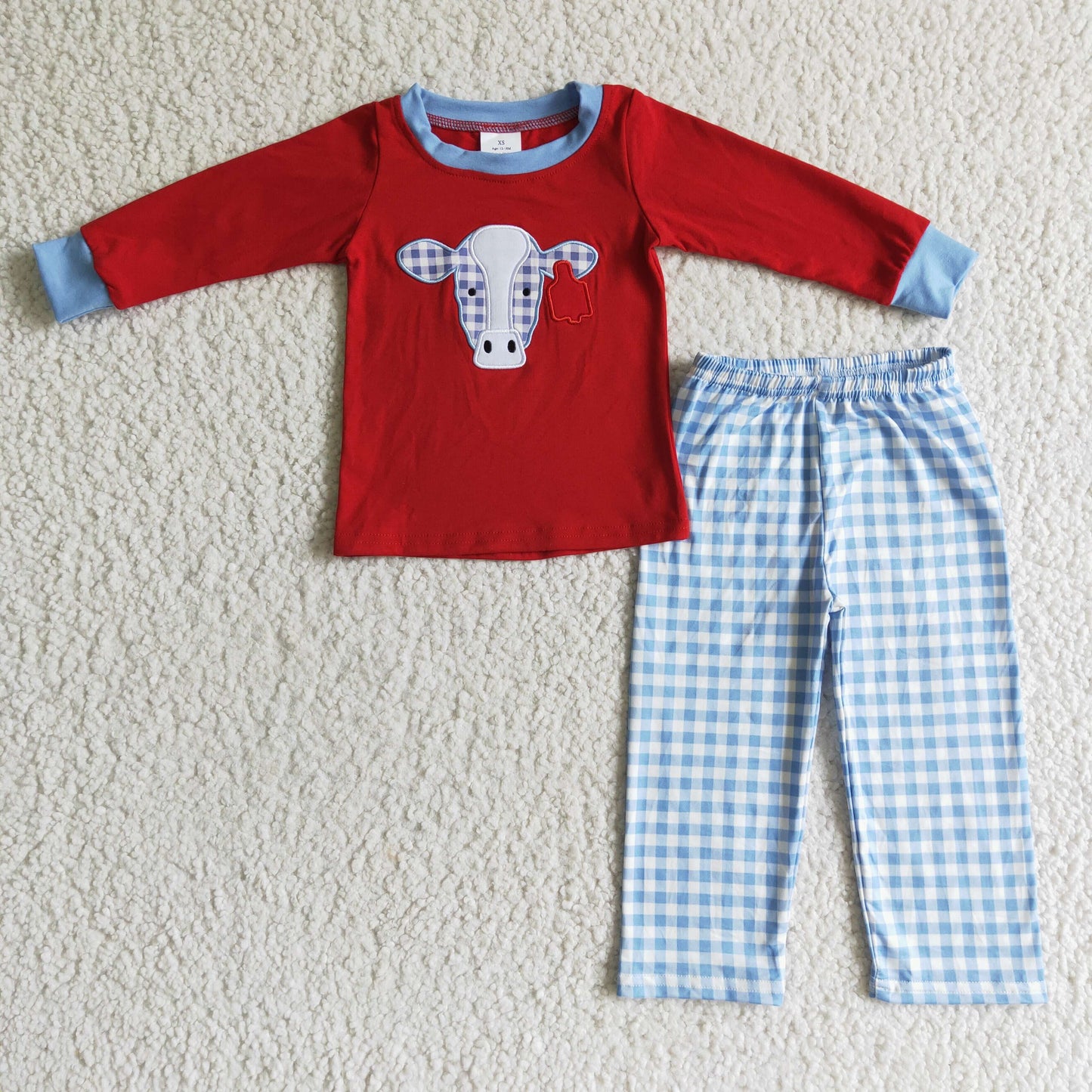 BLP0019 baby boy Embroidered Boy Heifer top Plaid ruffle long pants set-promotion 2023.12.16