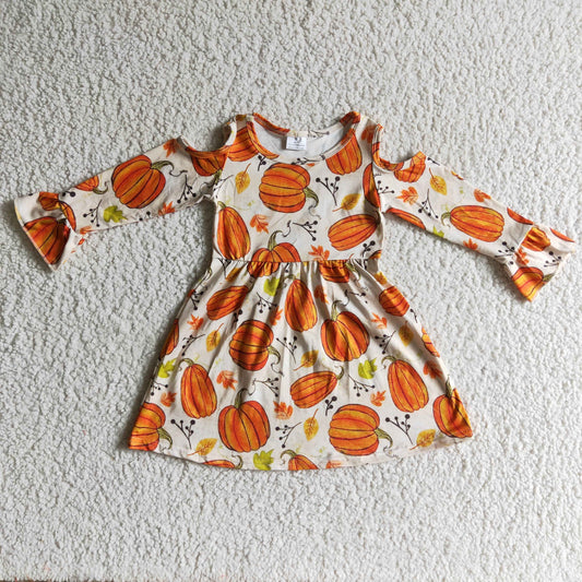 girls Fall Pumpkin Long sleeve Dress 6 A12-2