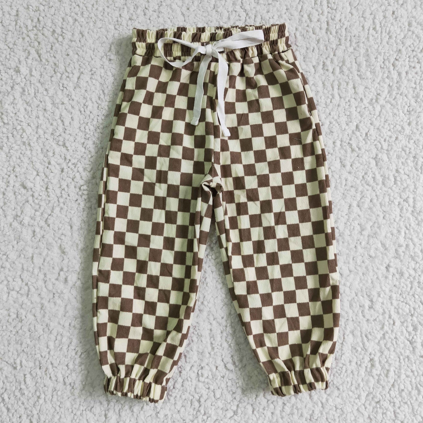 100% Cotton Brown Plaid Long pants