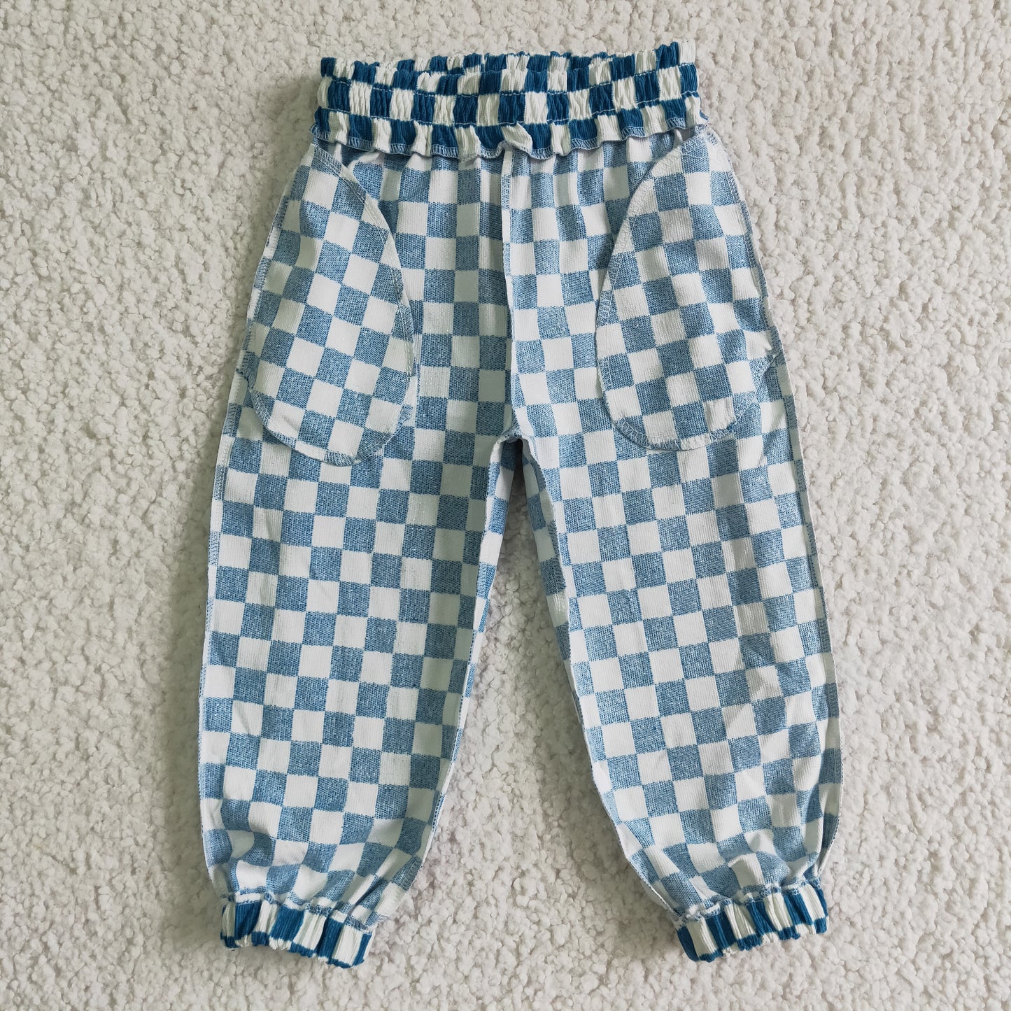 100% Cotton Blue Plaid Long pants