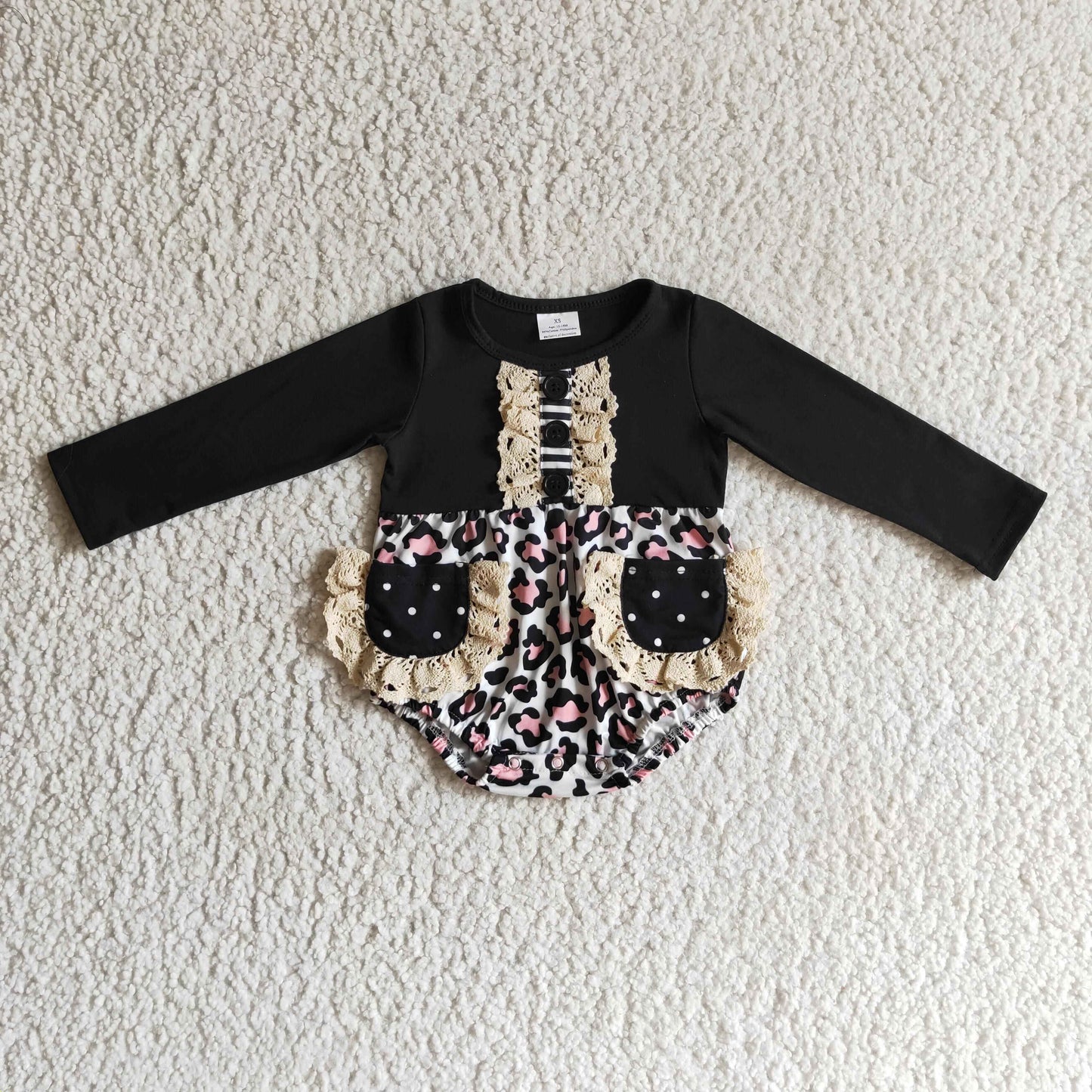 Leopard Lace Girls long Sleeve romper