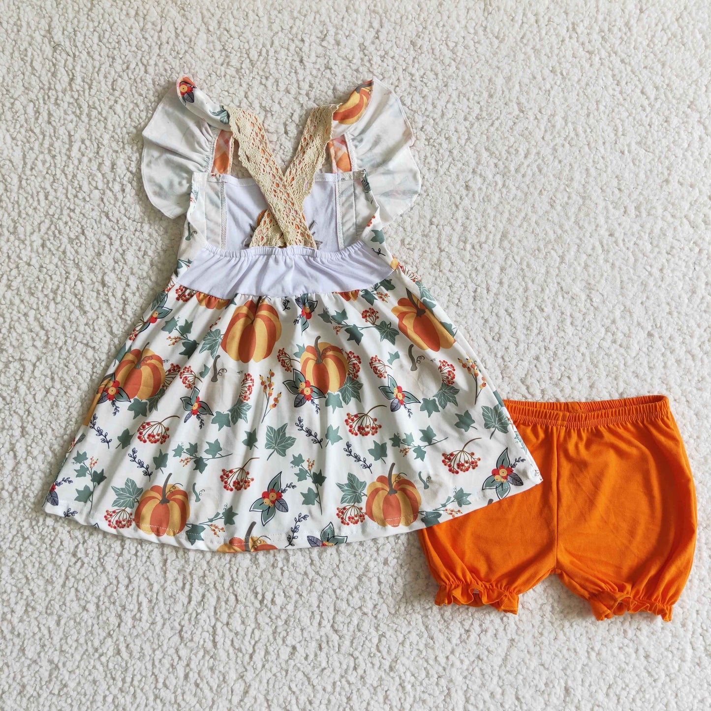 Fall Pumpkin embroidered dress shorts sets GSSO0125