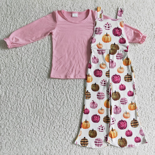 girls Pink Pumpkin suspender overalls GLP0188