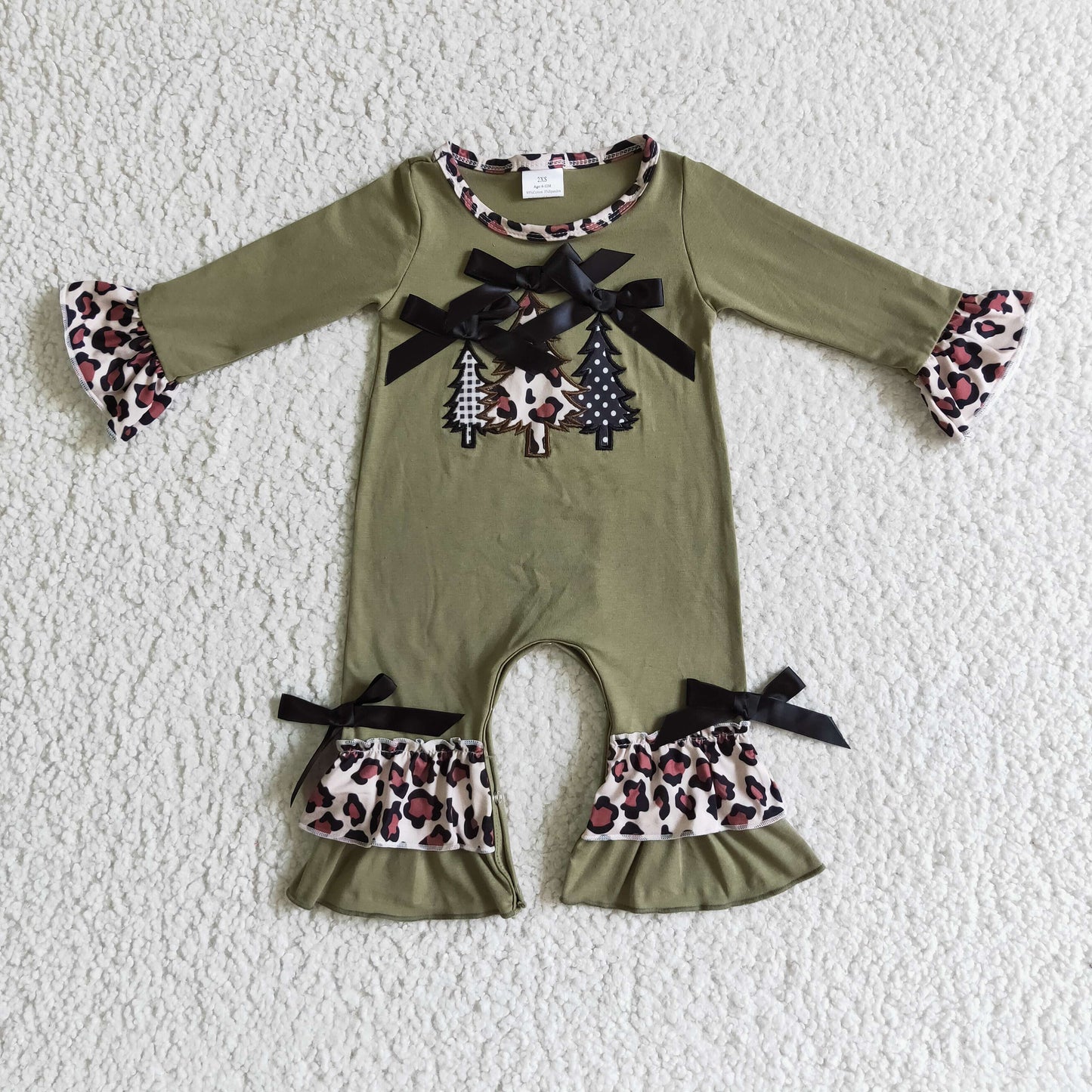 Christmas tree embroidered Romper