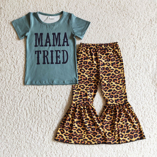 Mama Tried T-shirt Leopard bell bottom pants set