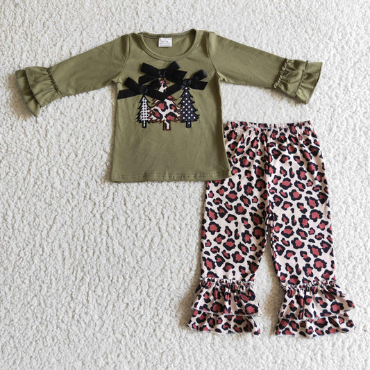 Christmas embroidered T-shirt ruffle pants set