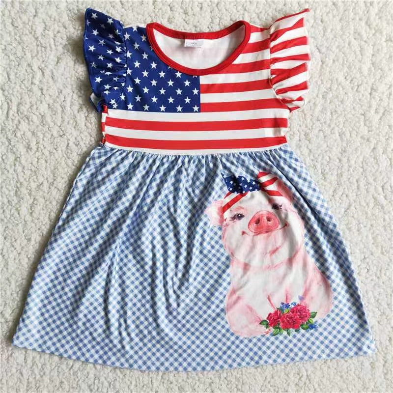 Pig star stripe Flutter sleeve Dress A6-13