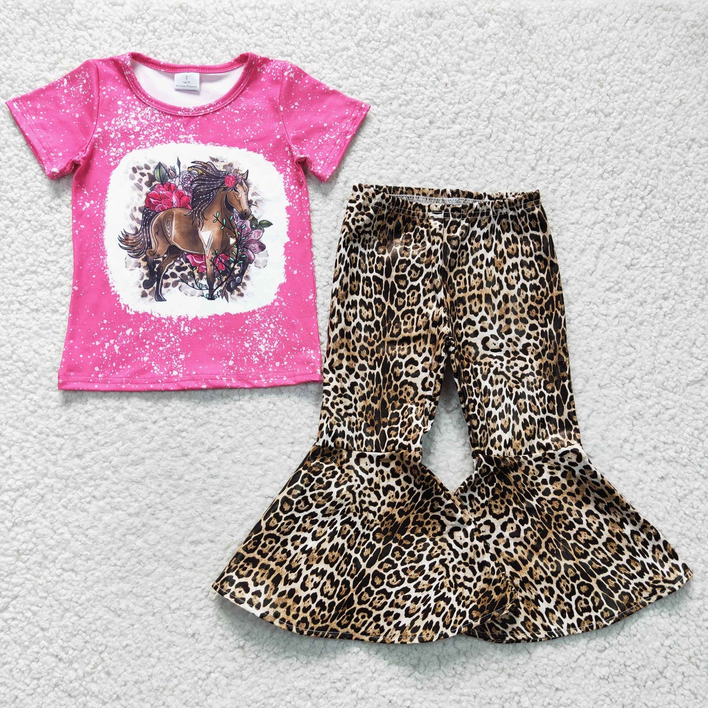 Valentine's day top leopard bell bottom pants set