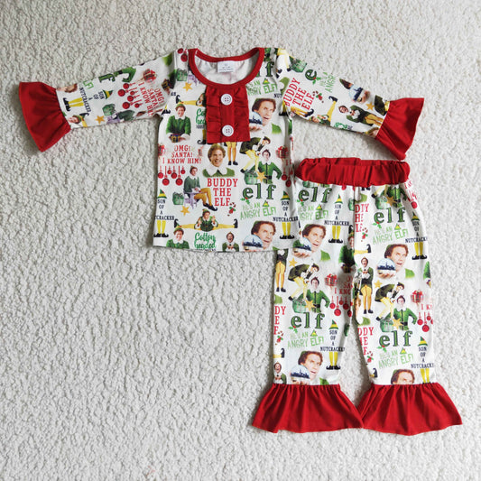 Christmas Girls cartoon ruffle pajamas set