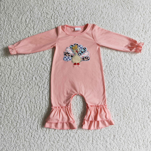 Thanksgiving turkey embroidered Romper LR0146