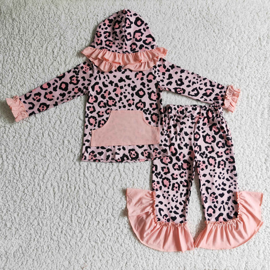 Pink Leopard Hoodie Top long pants set