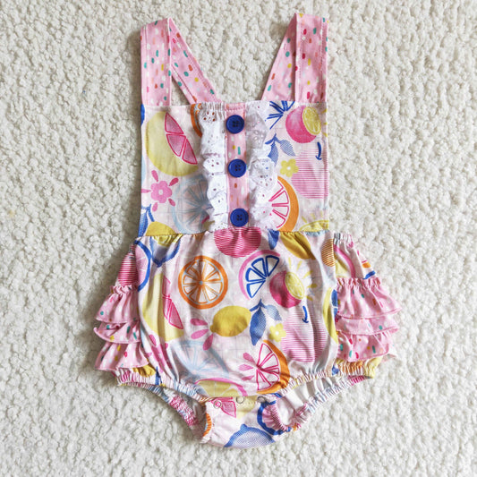 Summer lemon pink ruffle romper