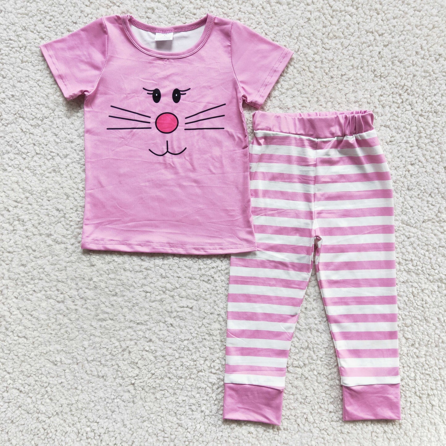 Easter pink short sleeve T-shirt long pants set