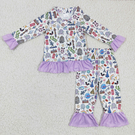 Purple cartoon girl pajamas set