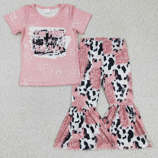 Pink cow print T-shirt  bell bottom set