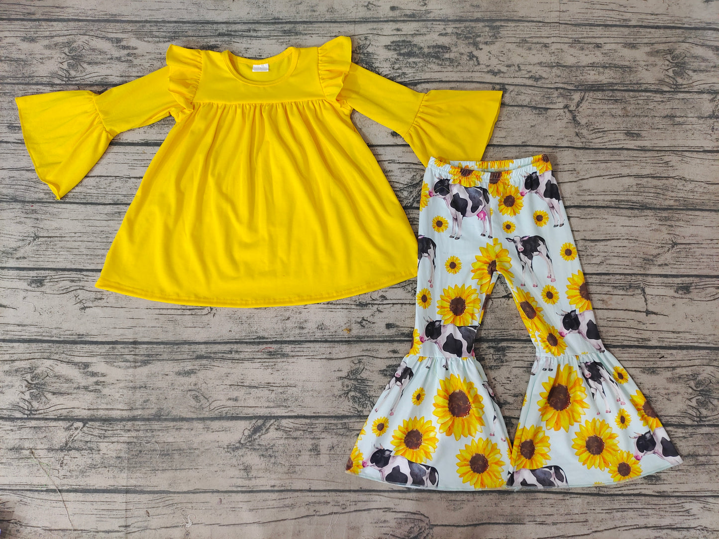 Sunflower ruffle Top bell bottoms pants set-preorder