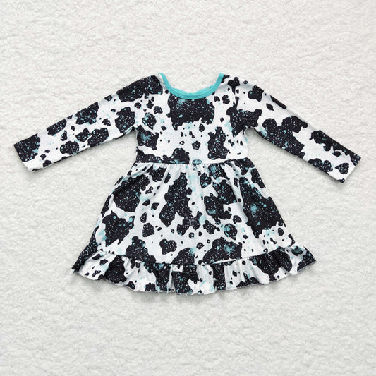 Farm cow print long sleeve Dress