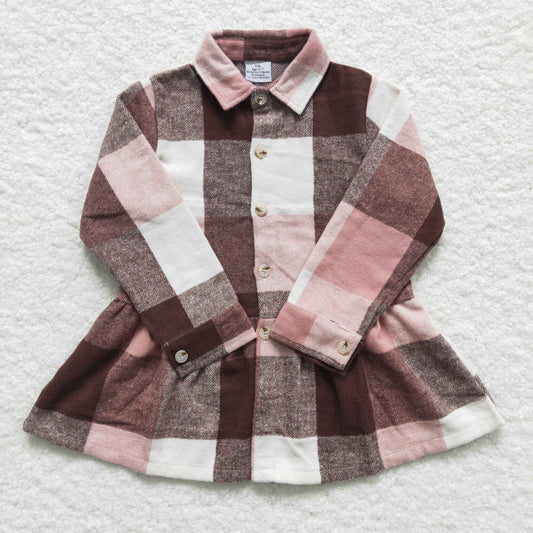 Girl Pink plaid Flannel Top