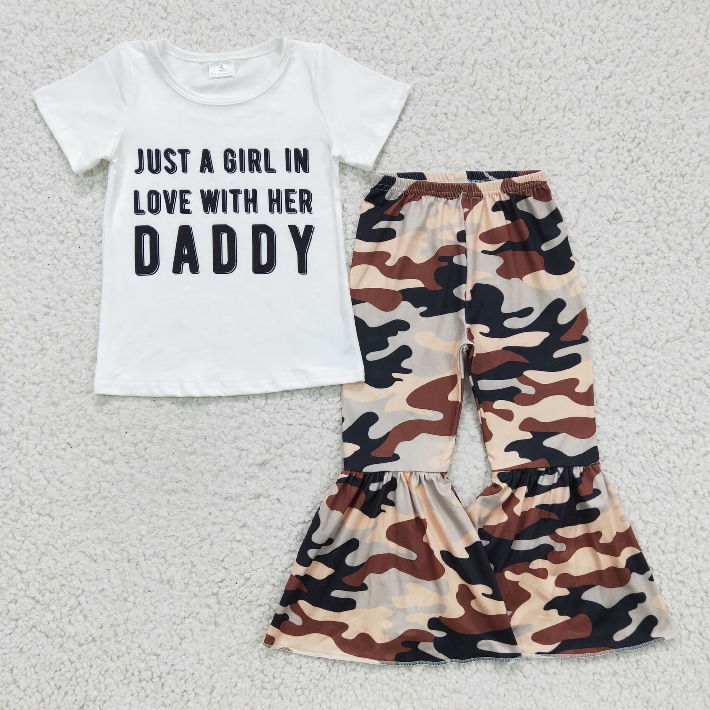 Just a girl in love with her daddy T-shirt camo bell bottoms Set E8-20