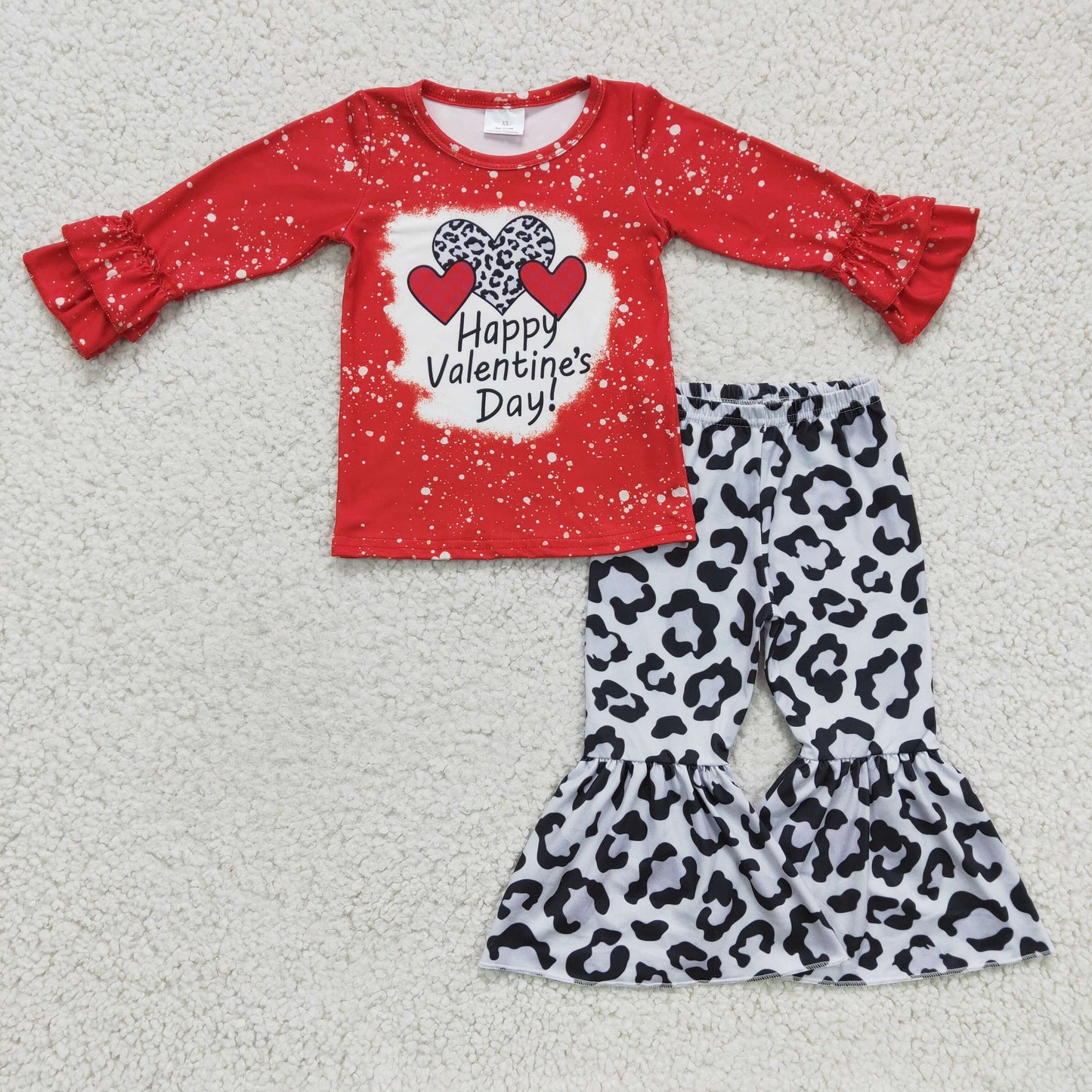 Valentine's day T-shirt girl leopard bell bottoms pants Set