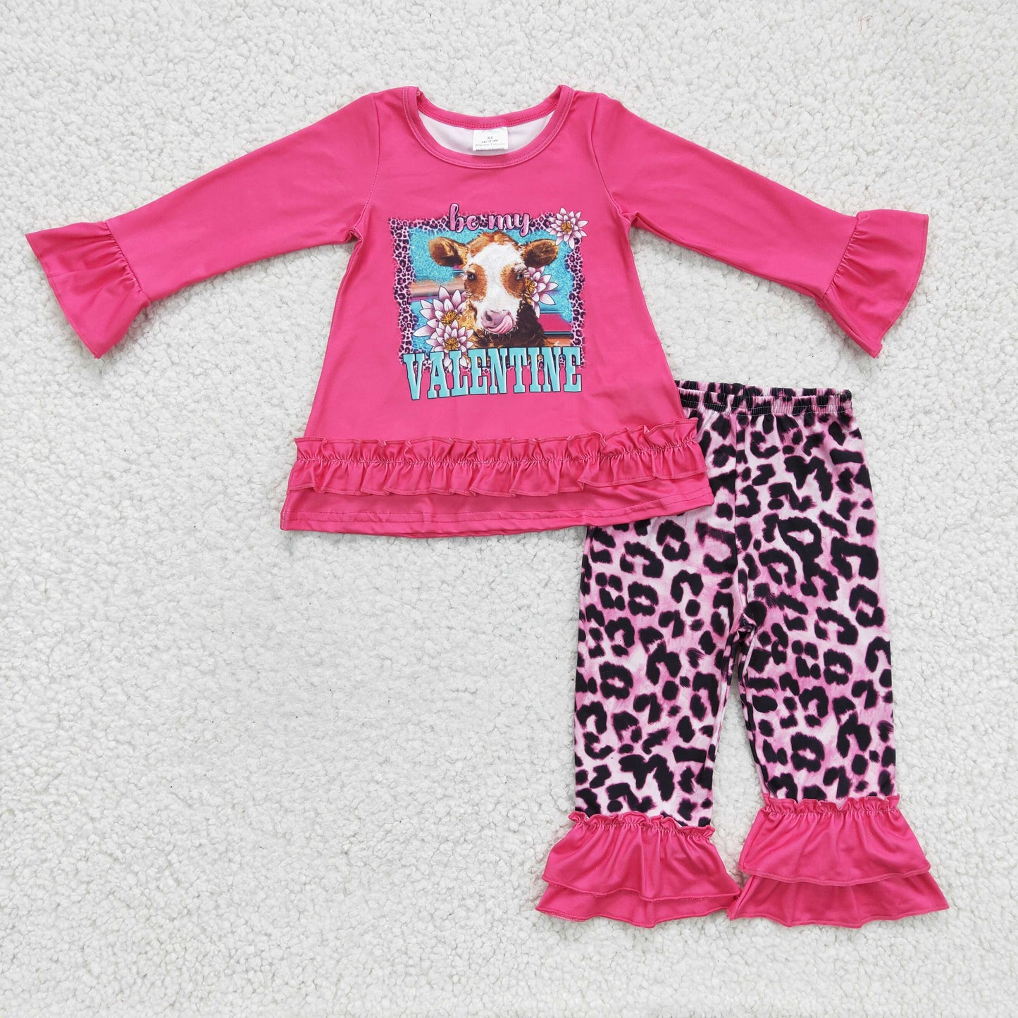 Valentine's day Heifer leopard bell bottoms set