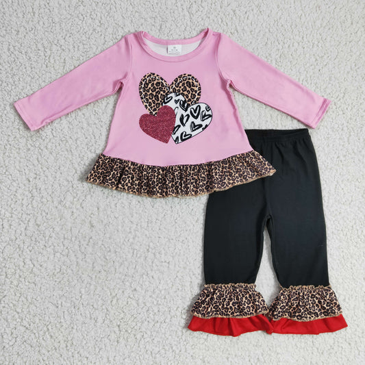 Valentine's day ruffle long pants  set